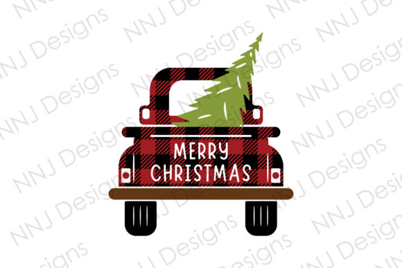 Buffalo Plaid Christmas Truck with Tree Illustrations