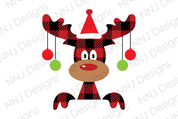 Buffalo Plaid Moose Christmas Hat Illustrations