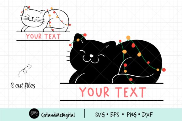 Christmas Black Cat Monogram Frame Illustrations