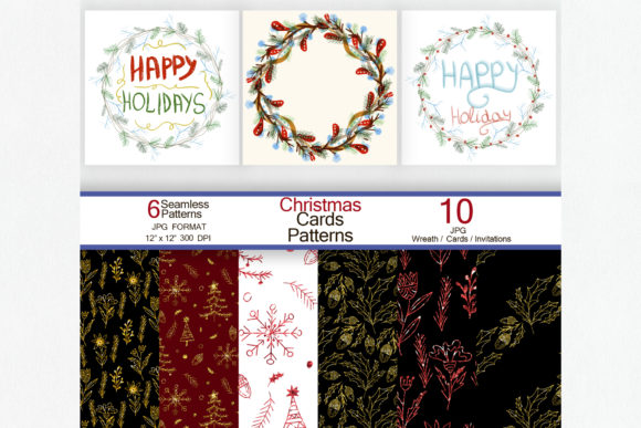 Christmas Cards with Wreath, 6 Patterns