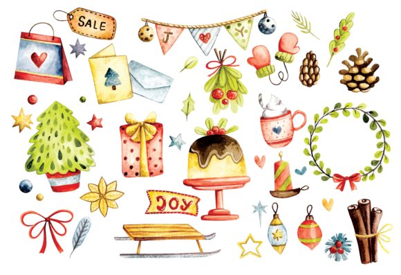 Christmas Decoration Watercolor Vector