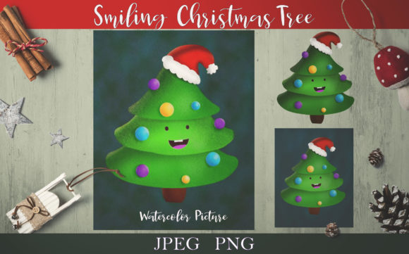 Christmas Graphic Clip Art-Smiling Tree