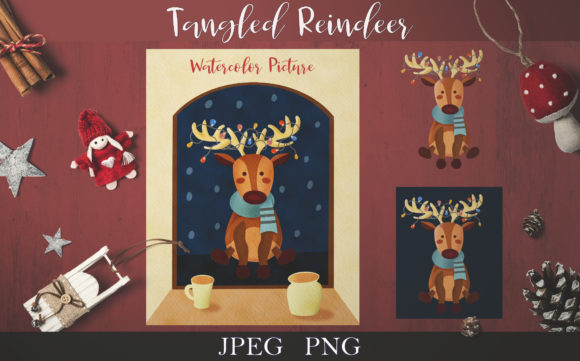 Christmas Graphic Tangled Reindeer Illustrations