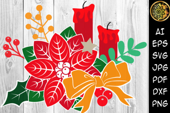 Christmas Poinsettia Candle Clipart for Handmade Creators