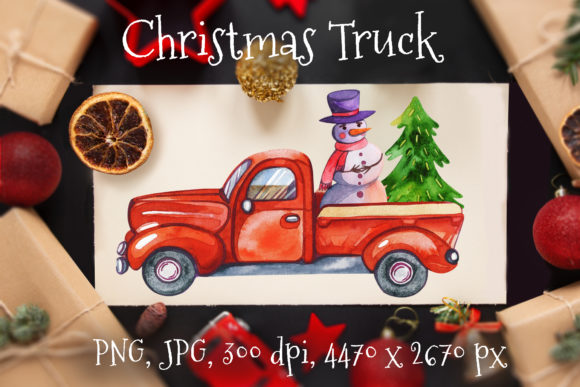 Christmas Red Truck Illustrations