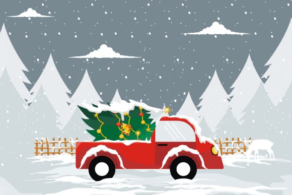 Christmas Truck with Snow Season Illustrations