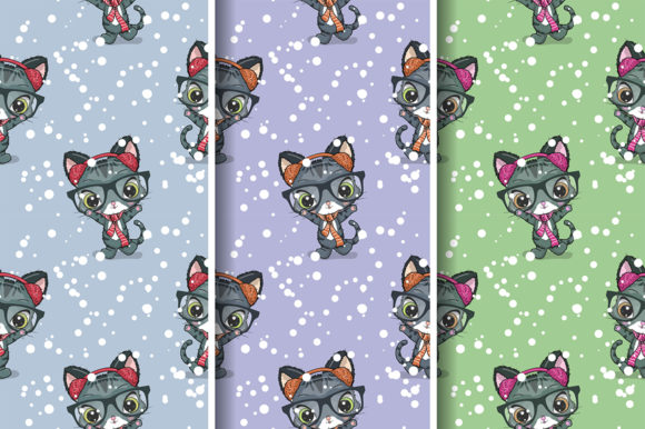 Cute Cat Christmas Greeting Card Illustrations
