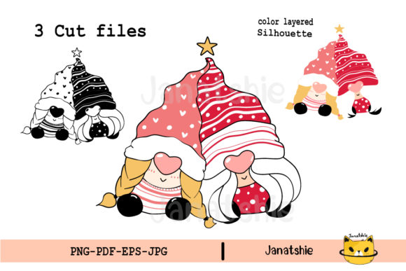Cute Gnome Couple in Love Christmas Illustrations
