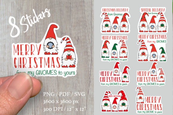 Gnomes. Christmas Stickers Bundle. Illustrations