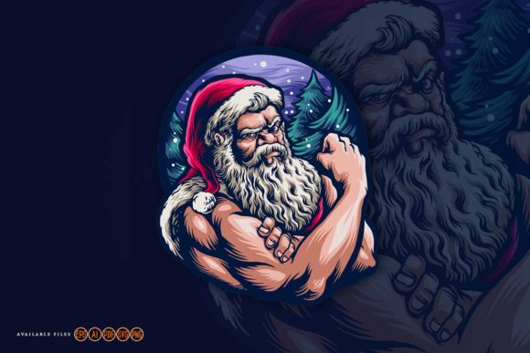 Santa Claus Strong Merry Christmas Illustrations
